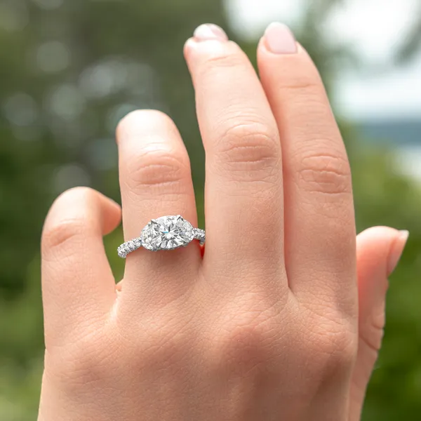 Cushion Lumina Three-Stone Engagement Ring
