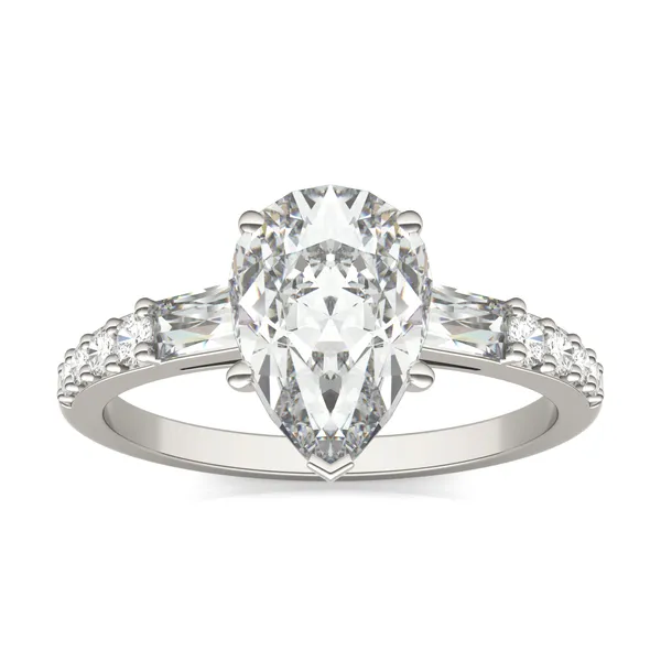 Pear Tapered Baguette Accented Three-Stone Engagement Ring