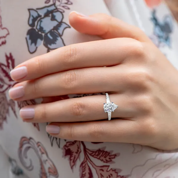 Pear Tapered Baguette Accented Three-Stone Engagement Ring