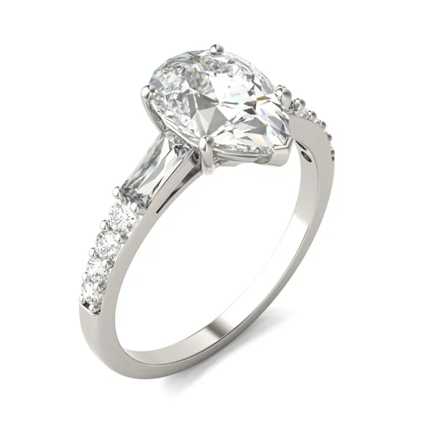 Pear Tapered Baguette Accented Three-Stone Engagement Ring