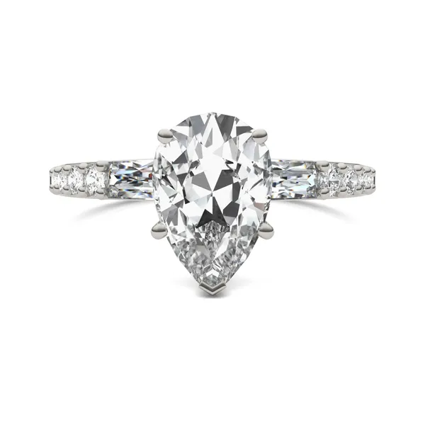 Pear Tapered Baguette Accented Three-Stone Engagement Ring