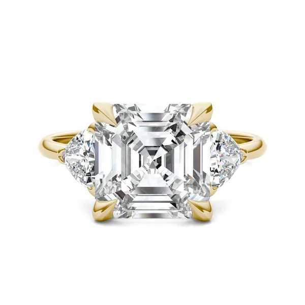 Asscher Claw Prong Trillion Three-Stone Engagement Ring