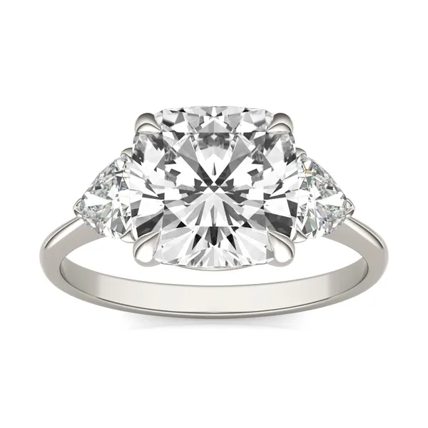 Cushion Claw Prong Trillion Three-Stone Engagement Ring
