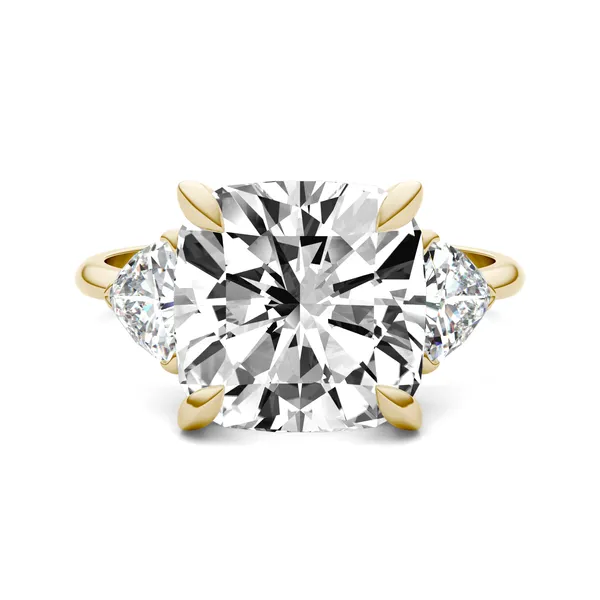 Cushion Claw Prong Trillion Three-Stone Engagement Ring