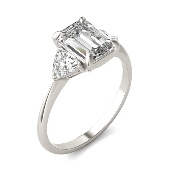 Emerald Claw Prong Trillion Three-Stone Engagement Ring