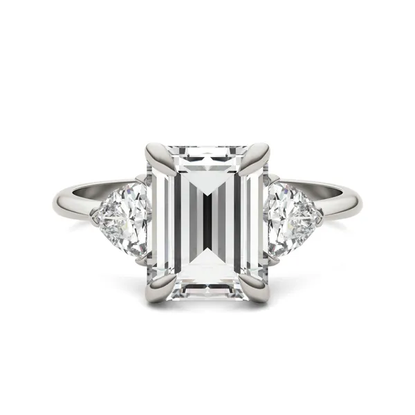 Emerald Claw Prong Trillion Three-Stone Engagement Ring