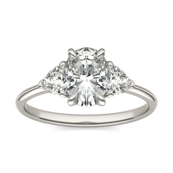 Oval Claw Prong Trillion Three-Stone Engagement Ring