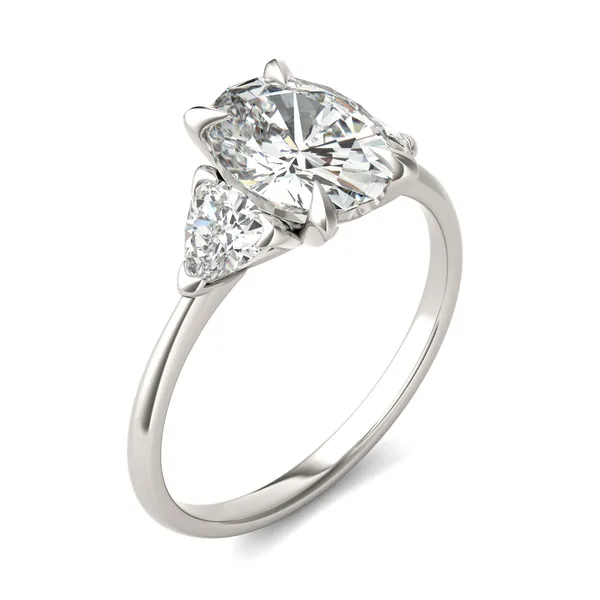 Oval Claw Prong Trillion Three-Stone Engagement Ring