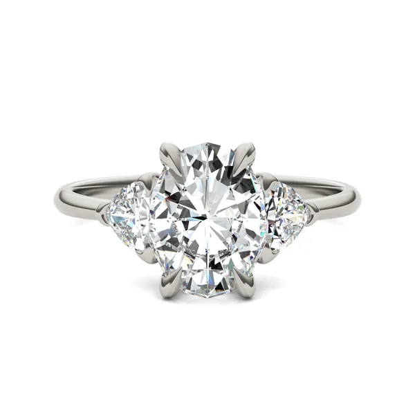Oval Claw Prong Trillion Three-Stone Engagement Ring