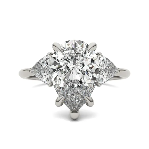 Pear Claw Prong Trillion Three-Stone Engagement Ring