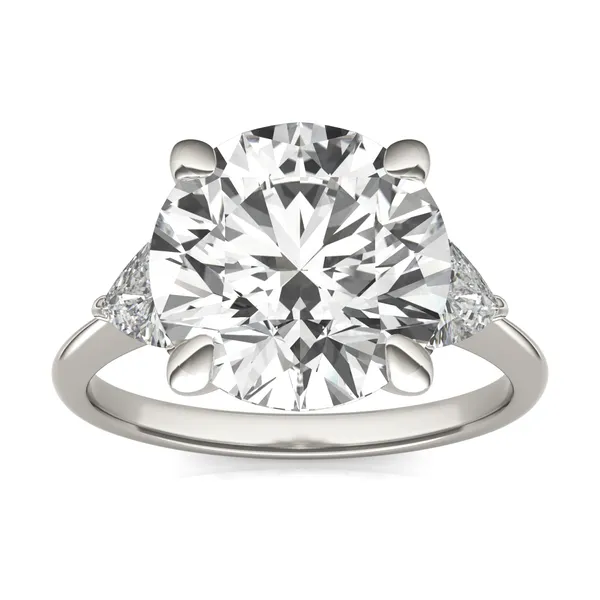 Round Brilliant Claw Prong Trillion Three-Stone Engagement Ring