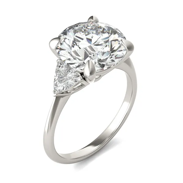 Round Brilliant Claw Prong Trillion Three-Stone Engagement Ring