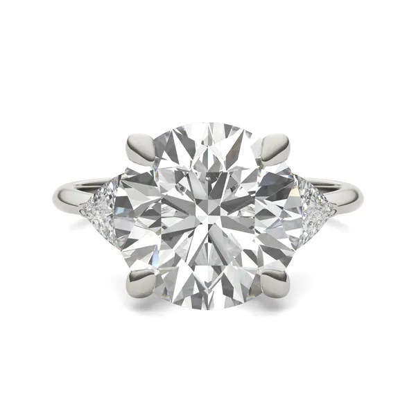 Round Brilliant Claw Prong Trillion Three-Stone Engagement Ring