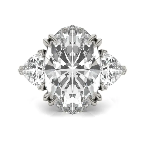 Elongated Oval Claw Prong Trillion Three-Stone