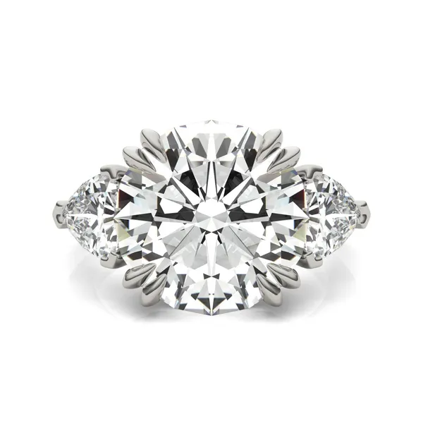 Round Brilliant Claw Prong Trillion Three-Stone Exotic Engagement Ring