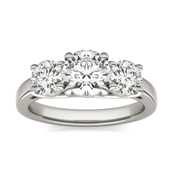 Round Brilliant Classic Trellis Three-Stone Engagement Ring