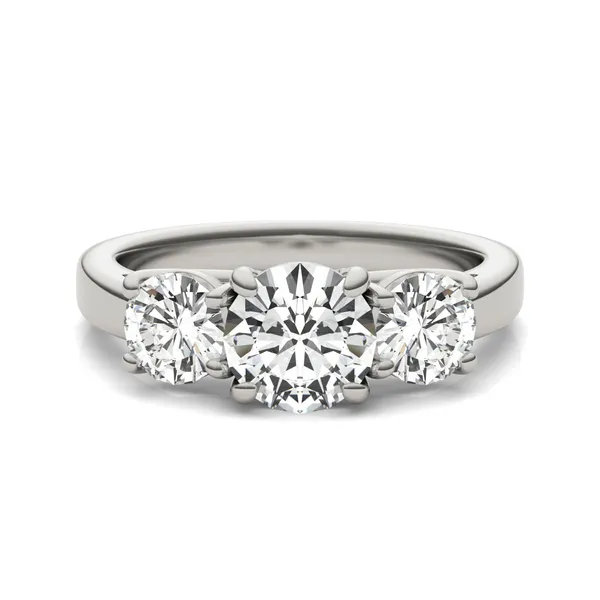 Round Brilliant Classic Trellis Three-Stone Engagement Ring