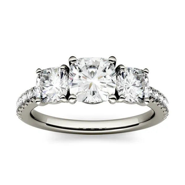 Cushion Trinity Accented Three-Stone Engagement Ring