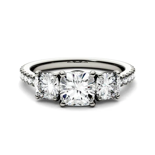 Cushion Trinity Accented Three-Stone Engagement Ring