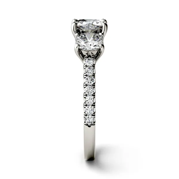Cushion Trinity Accented Three-Stone Engagement Ring