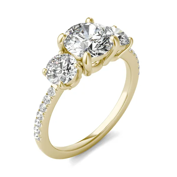 Round Brilliant Trinity Accented Three-Stone Engagement Ring
