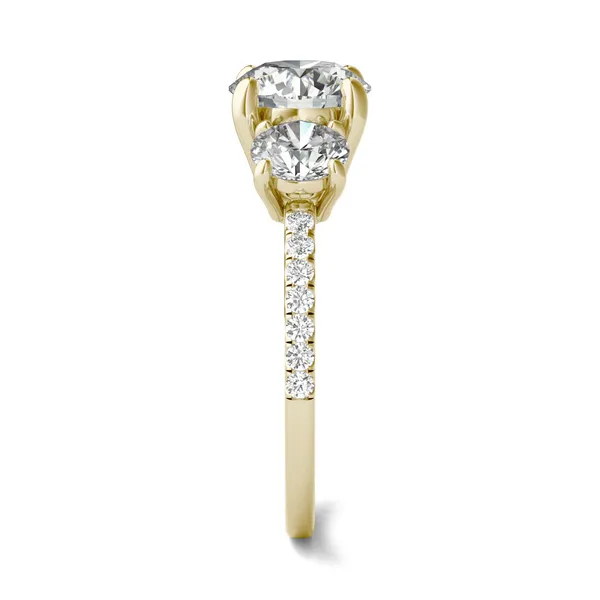 Round Brilliant Trinity Accented Three-Stone Engagement Ring
