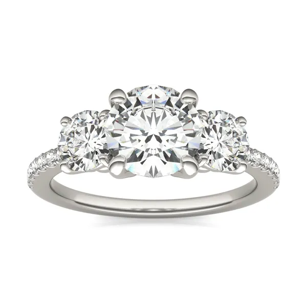 Round Brilliant Trinity Accented Three-Stone Engagement Ring