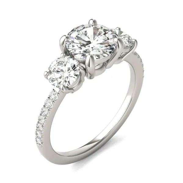 Round Brilliant Trinity Accented Three-Stone Engagement Ring
