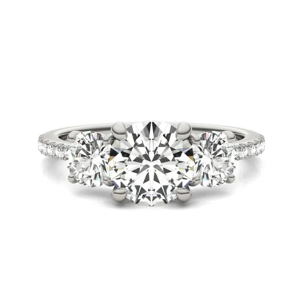 Round Brilliant Trinity Accented Three-Stone Engagement Ring