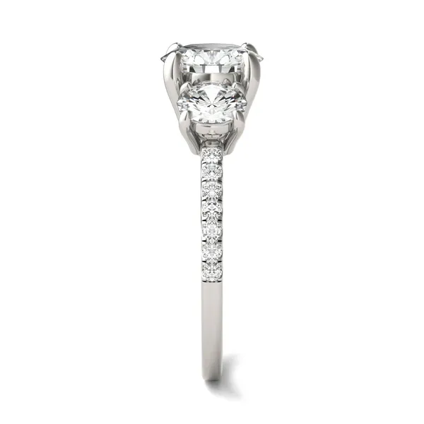 Round Brilliant Trinity Accented Three-Stone Engagement Ring