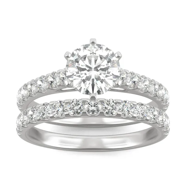 Round Brilliant Six-Prong Accented Cathedral Bridal Set