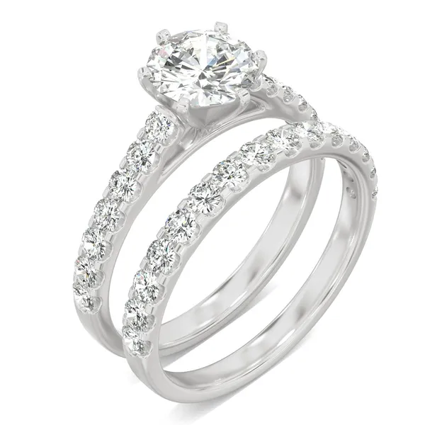 Round Brilliant Six-Prong Accented Cathedral Bridal Set