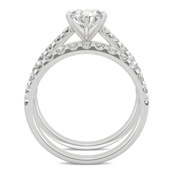 Round Brilliant Six-Prong Accented Cathedral Bridal Set
