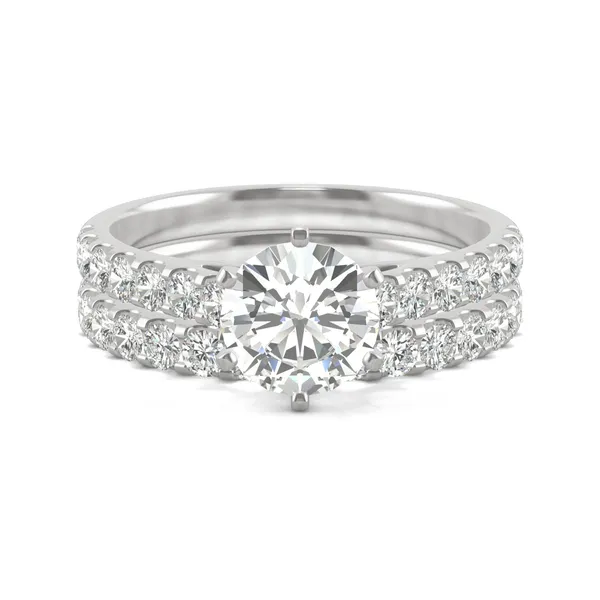 Round Brilliant Six-Prong Accented Cathedral Bridal Set