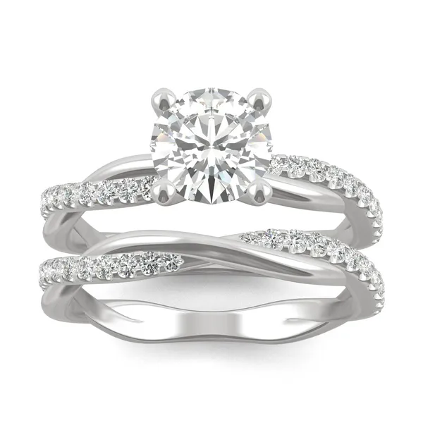 Round Hearts & Arrows Twisted Accented Bridal Set