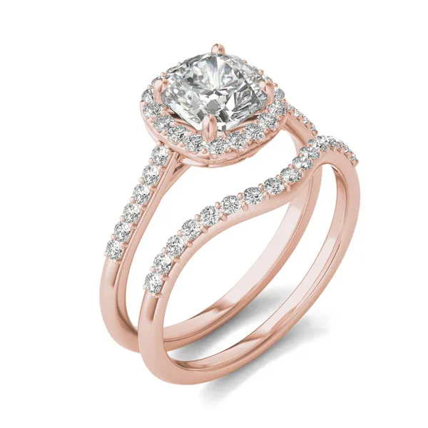 Cushion Signature Accented Halo Bridal Set