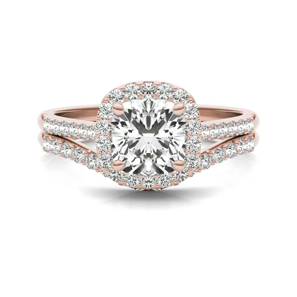 Cushion Signature Accented Halo Bridal Set