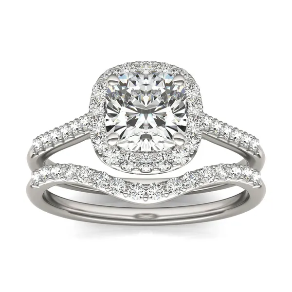 Cushion Signature Accented Halo Bridal Set