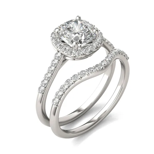Cushion Signature Accented Halo Bridal Set