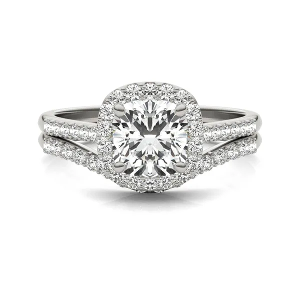 Cushion Signature Accented Halo Bridal Set