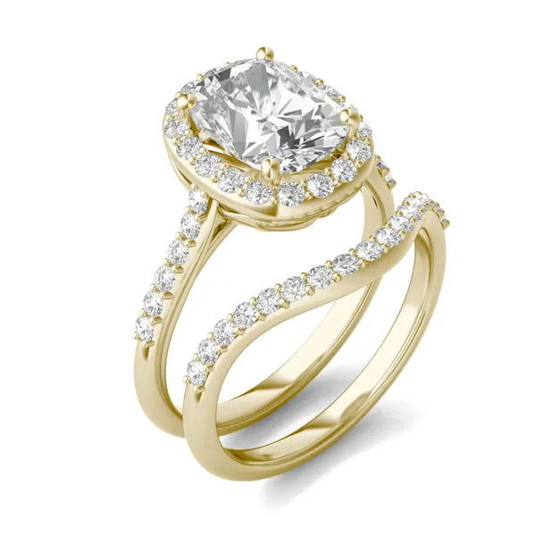 Elongated Cushion Signature Accented Halo Bridal Set