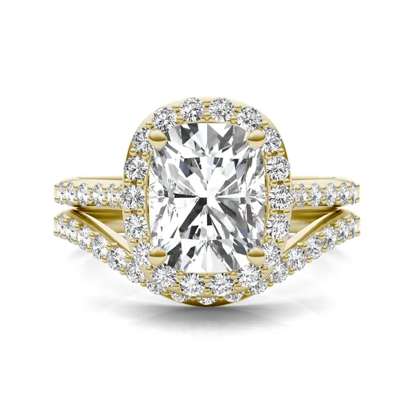 Elongated Cushion Signature Accented Halo Bridal Set