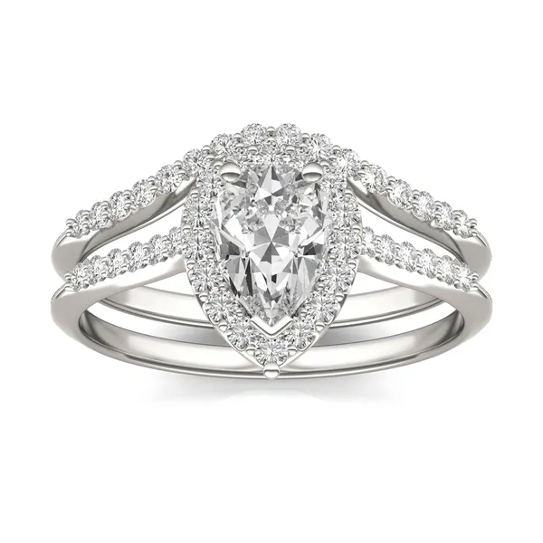 Pear Signature Accented Halo Bridal Set