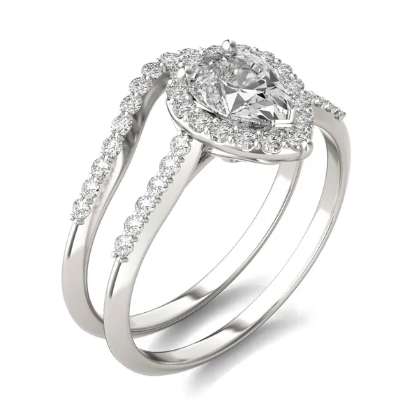 Pear Signature Accented Halo Bridal Set