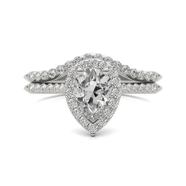 Pear Signature Accented Halo Bridal Set