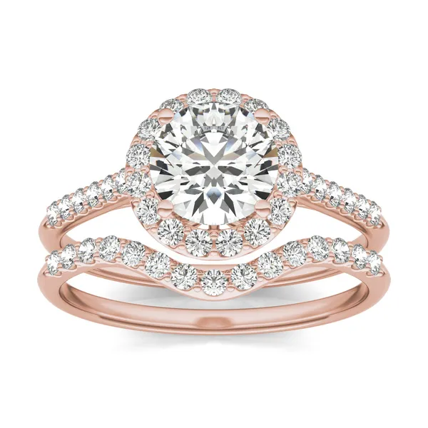 Round Brilliant Signature Accented Halo Bridal Set