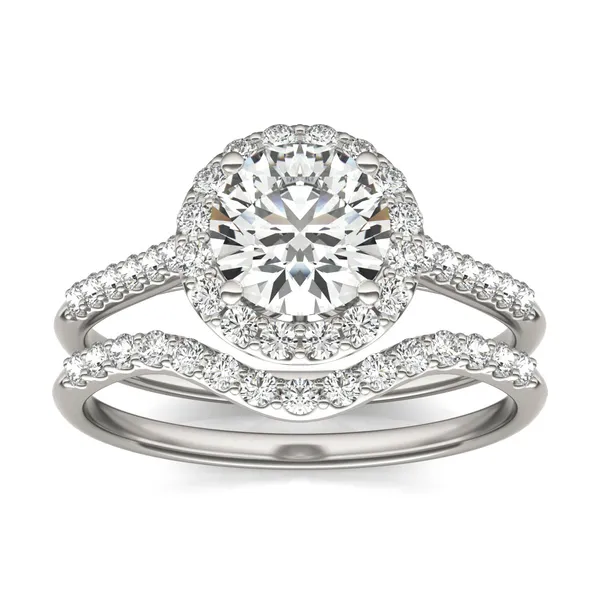 Round Brilliant Signature Accented Halo Bridal Set