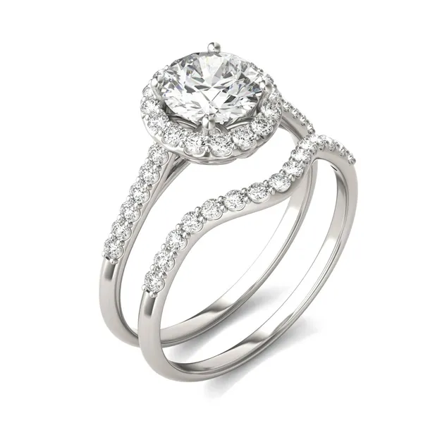 Round Brilliant Signature Accented Halo Bridal Set