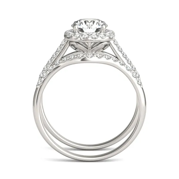 Round Brilliant Signature Accented Halo Bridal Set