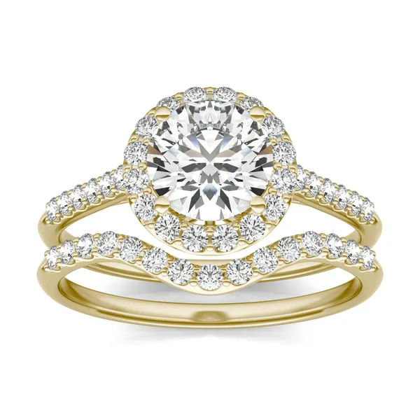 Round Brilliant Signature Accented Halo Bridal Set